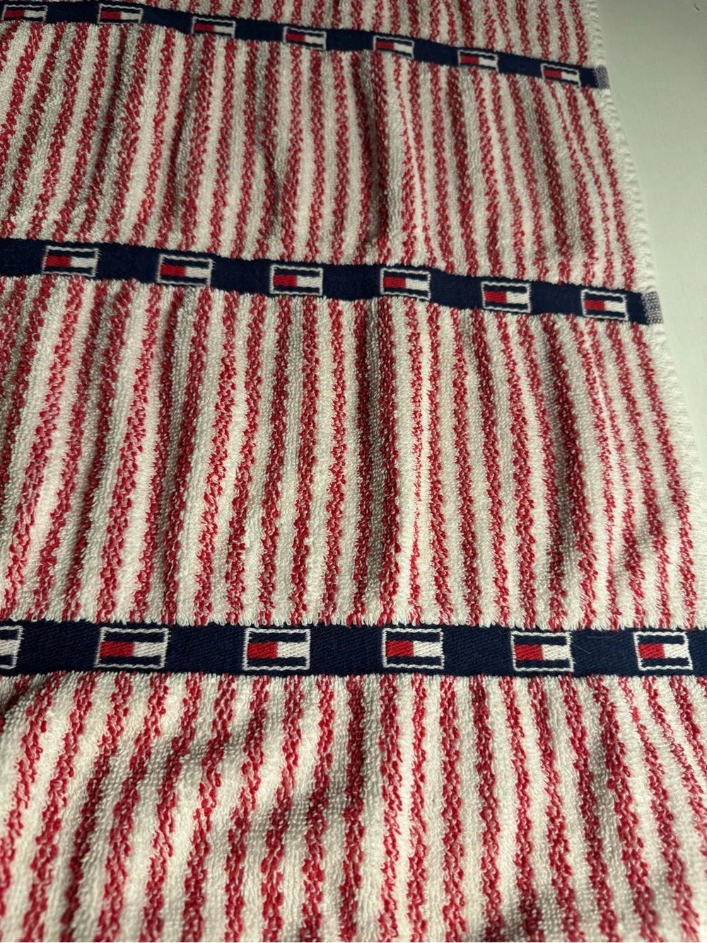 2 Tommy Hilfiger Red & White Striped Hand Towels